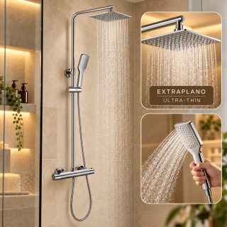 Kibath Columna De Ducha termostático cuadrada 75-125 cm acabado cromo brillo fabricado en latón