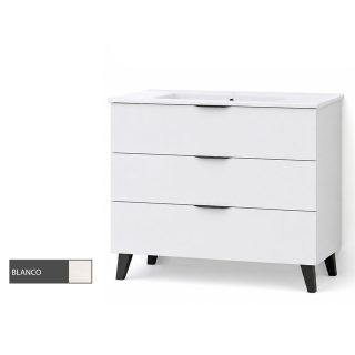 Kibath Mueble de Baño 80 cm con Lavabo VOLARE 3 cajones con patas - Blanco