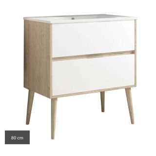 Kibath Mueble de Baño con Lavabo NORUEGA 2 cajones suspendido (patas decorativas incluidas) - 80 cm