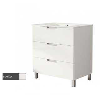 Kibath Mueble de Baño 80 cm con Lavabo VOLARE 3 cajones con patas - Blanco