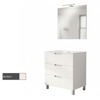 Kibath Conjunto de Mueble de Baño 80 cm VOLARE 3 cajones con patas - Blanco