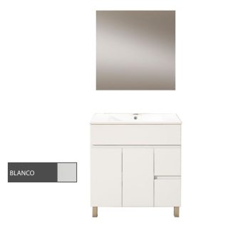 Kibath Conjunto de Mueble de Baño 80 cm URBAN 2 cajones y 2 puertas con patas - Blanco