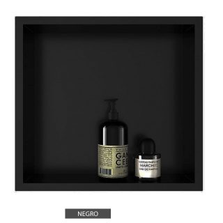 Kibath Hornacina Empotrada De Baño cuadrada de 30 x 30 cm fabricado en acero inoxidable - Negro