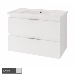 Kibath Mueble de Baño 80 cm con Lavabo URBAN 2 cajones y puertas suspendido - Blanco