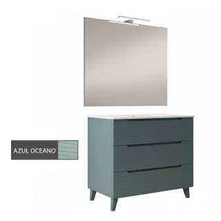 Kibath Conjunto de Mueble de Baño 80 cm BOREAL 3 cajones con patas - Azul Oceano