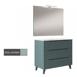 Kibath Conjunto de Mueble de Baño 100 cm BOREAL 3 cajones con patas - Azul Oceano
