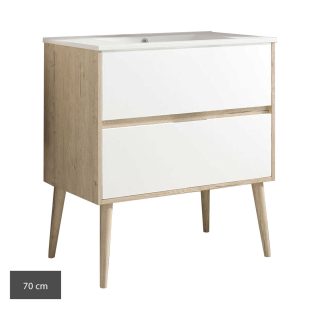 Kibath Mueble de Baño con Lavabo NORUEGA 2 cajones suspendido (patas decorativas incluidas) - 70 cm
