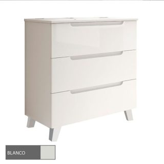 Kibath Mueble de Baño 100 cm con Lavabo VICTORIA 3 cajones con patas - Blanco