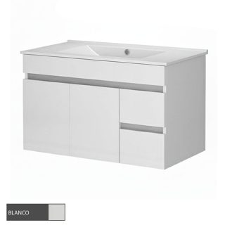 Kibath Mueble de Baño 80 cm con Lavabo URBAN 2 cajones y puertas suspendido - Blanco
