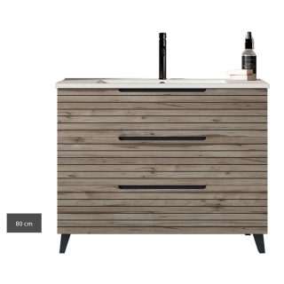 Kibath Mueble de baño con Lavabo, KEN 3 cajones con patas acabado desierto - 80 cm