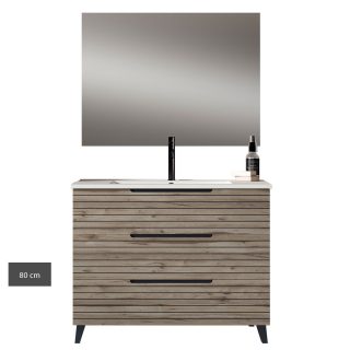 Kibath Conjunto de baño con Lavabo sobre encimera, Espejo y Aplique LED, KEN cm 3 cajones con patas - 80 cm