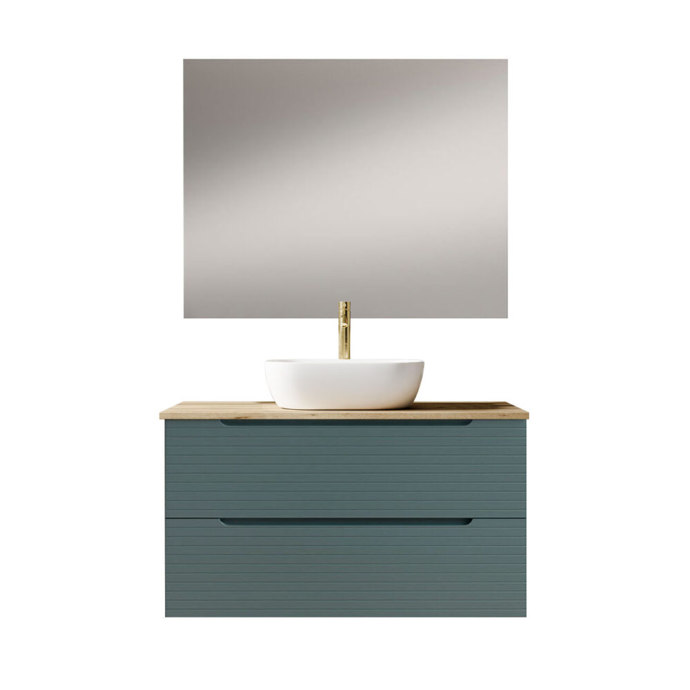 Kibath Mueble de baño con Lavabo BOREAL 80x45 cm acabado Azul Oceano mate 2 cajones suspendido