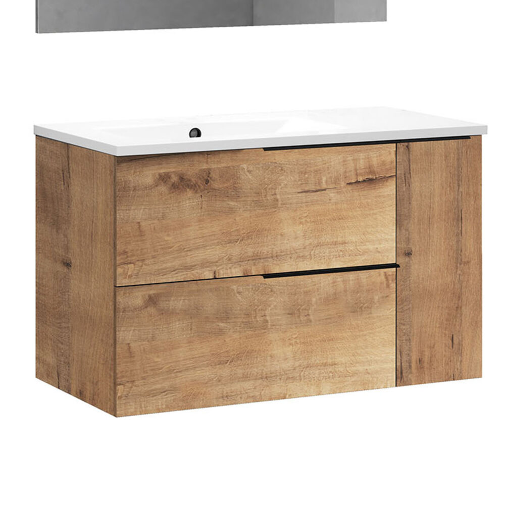 Kibath Mueble de baño con Lavabo TRIBU 80x45 cm acabado Roble Ostippo mate 2 cajones suspendido