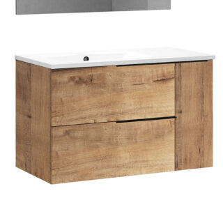 Kibath Mueble de baño con Lavabo TRIBU 80x45 cm acabado Roble Ostippo mate 2 cajones suspendido