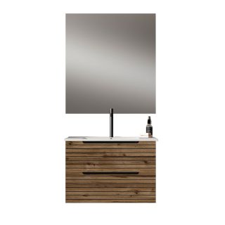 Kibath Mueble de baño con Lavabo, Espejo y Aplique LED KEN 60x45 cm acabado Desierto mate 2 cajones suspendido