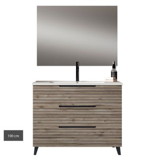 Kibath Conjunto de baño con Lavabo sobre encimera, Espejo y Aplique LED, KEN cm 3 cajones con patas - 100 cm