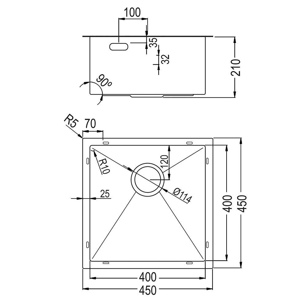 Kibath Fregadero cuadrado ABS cuadrado de acero inoxidable - Imagen 2