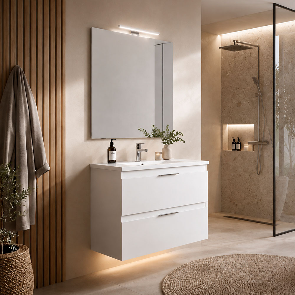 Kibath Conjunto de Mueble de Baño 80 cm URBAN 2 cajones y 2 puertas suspendido - Imagen 6