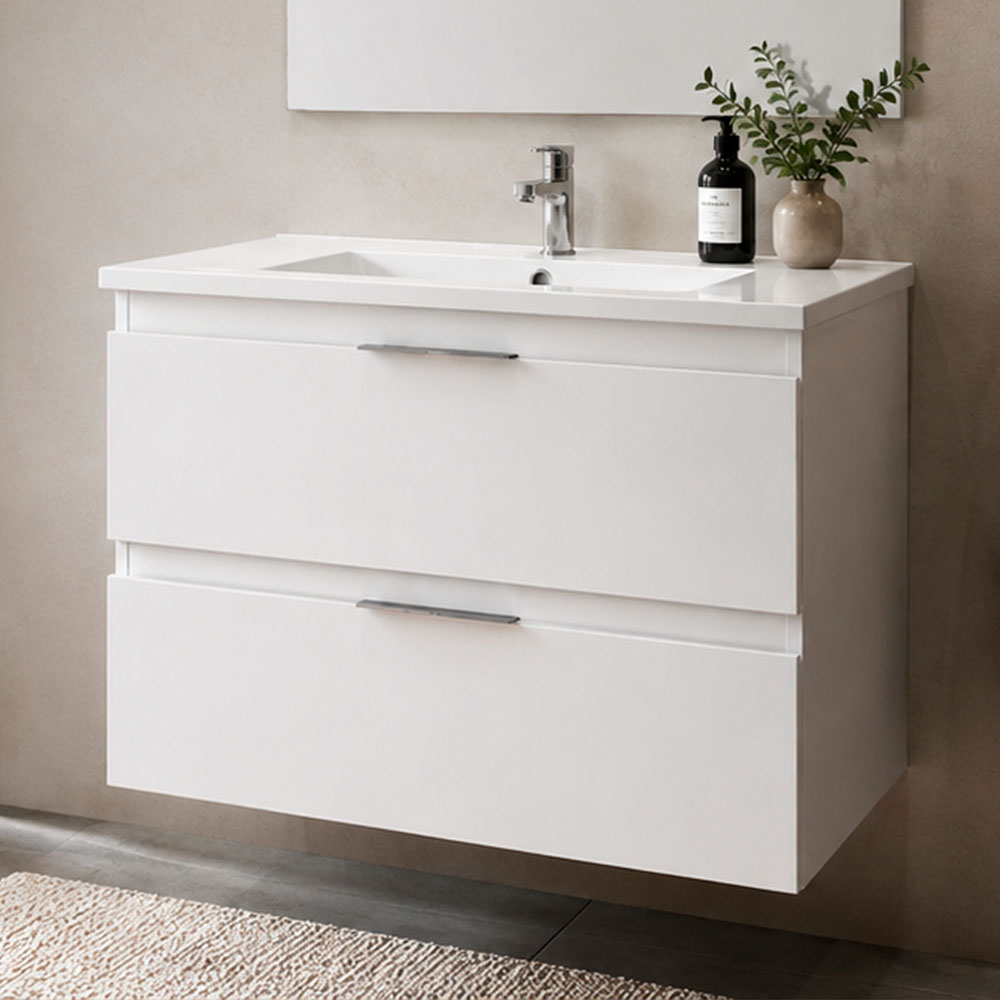 Kibath Conjunto de Mueble de Baño 80 cm URBAN 2 cajones y 2 puertas suspendido - Imagen 4