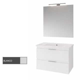 Kibath Conjunto de Mueble de Baño 80 cm URBAN 2 cajones y 2 puertas suspendido - Blanco