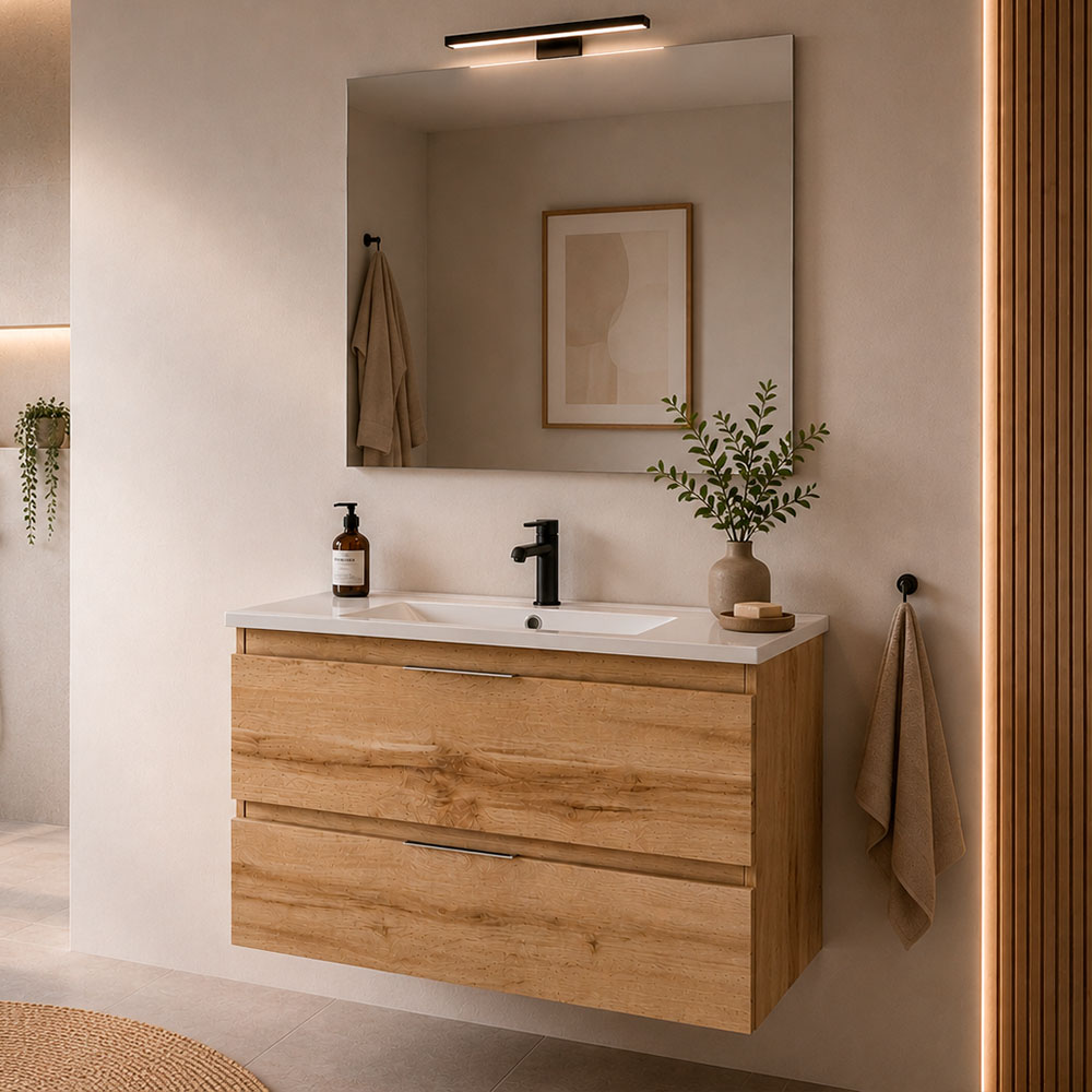 Kibath Conjunto de Mueble de Baño 80 cm URBAN 2 cajones y 2 puertas suspendido - Imagen 10