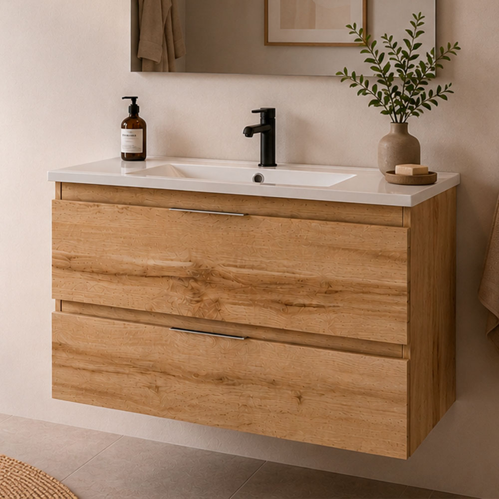 Kibath Conjunto de Mueble de Baño 80 cm URBAN 2 cajones y 2 puertas suspendido - Imagen 12