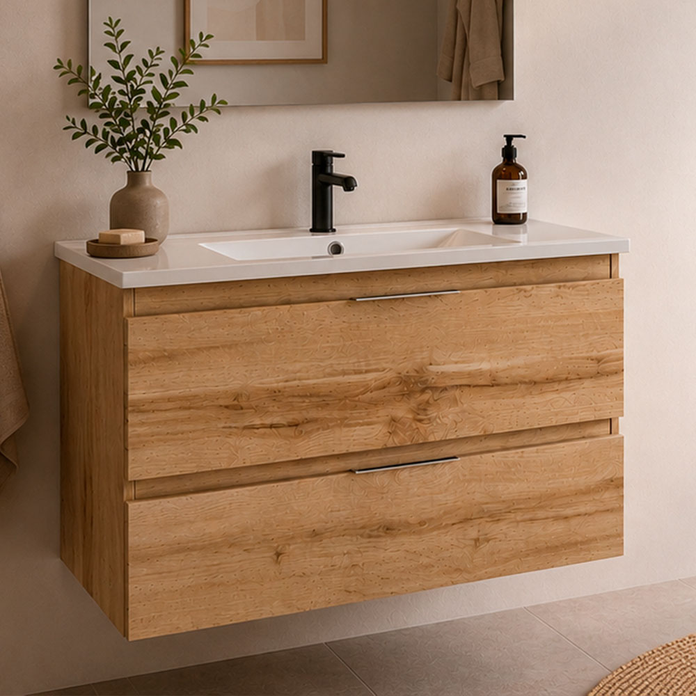 Kibath Mueble de Baño 80 cm con Lavabo URBAN 2 cajones y puertas suspendido - Imagen 6