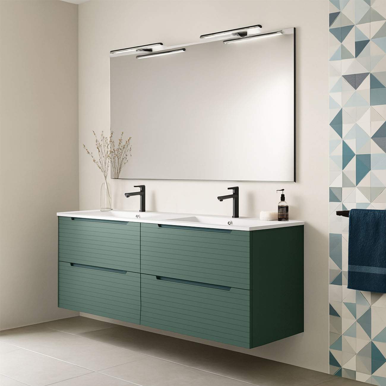 Kibath Conjunto de Mueble de Baño 120 cm BOREAL 2 cajones suspendido - Imagen 5