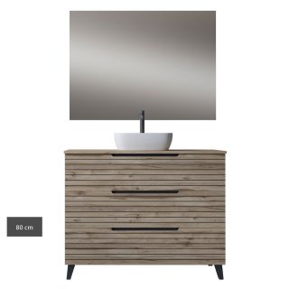 Kibath Conjunto de baño con Lavabo sobre encimera, Espejo y Aplique LED, KEN cm 3 cajones con patas - 80 cm