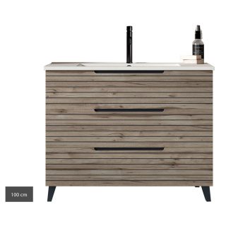 Kibath Mueble de baño con Lavabo, KEN 3 cajones con patas acabado desierto - 100 cm