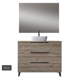 Kibath Conjunto de baño con Lavabo sobre encimera, Espejo y Aplique LED, KEN cm 3 cajones con patas - 100 cm