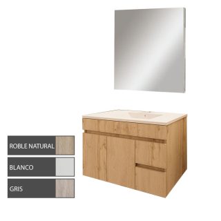 Kibath Conjunto de Mueble de Baño 80 cm URBAN 2 cajones y 2 puertas suspendido