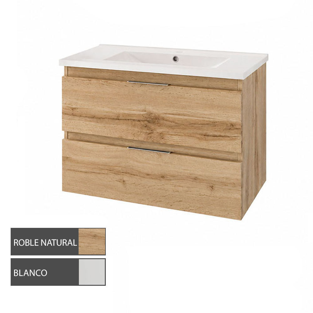 Kibath Mueble de Baño 80 cm con Lavabo URBAN 2 cajones y puertas suspendido