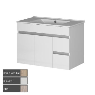 Kibath Mueble de Baño 80 cm con Lavabo URBAN 2 cajones y puertas suspendido