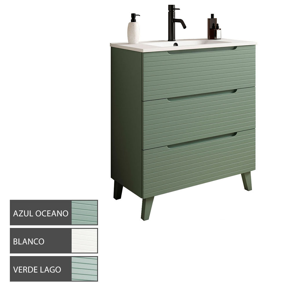 Kibath Mueble de Baño 80 cm con Lavabo BOREAL 3 cajones con patas