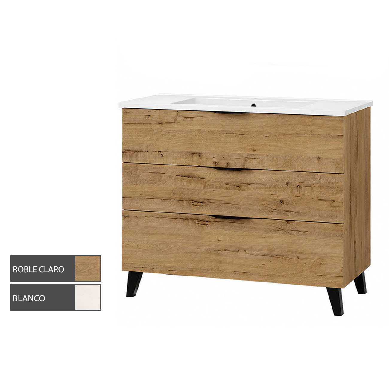 Kibath Mueble de Baño 80 cm con Lavabo VOLARE 3 cajones con patas