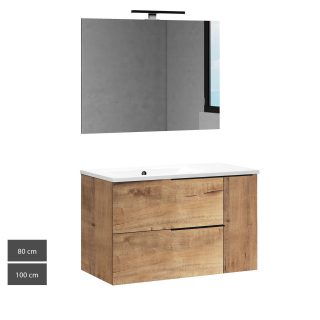 Kibath Conjunto de baño con Lavabo, Espejo y Aplique LED TRIBU 2 cajones suspendido