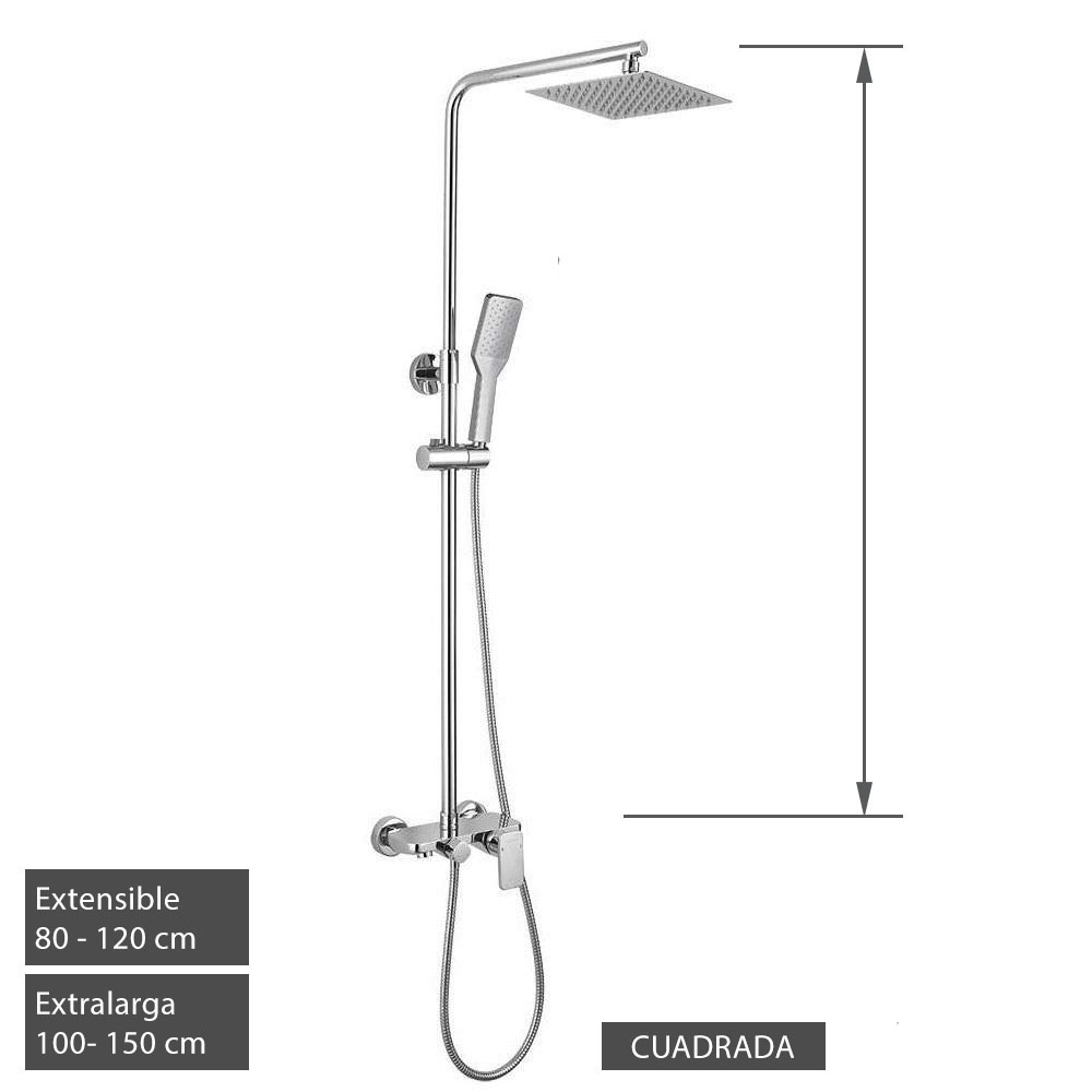 Kibath Columna De Ducha monomando cuadrada DUA acabado cromo brillo fabricado en latón
