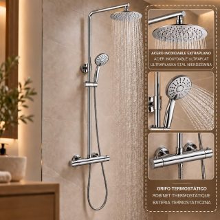 Kibath Columna De Ducha termostático redonda 75-125 cm acabado cromo brillo fabricado en latón