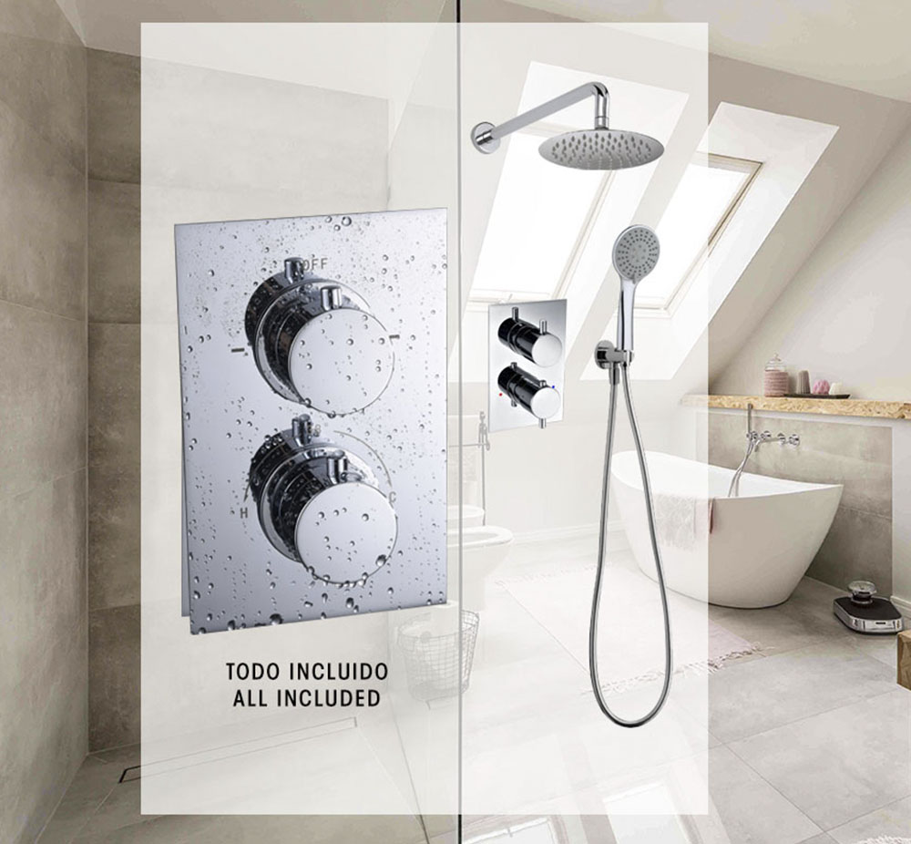 Kibath Grifo De Ducha Empotrada termostático PON acabado cromo brillo fabricado en latón - Imagen 2