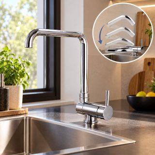 Kibath Grifo De Fregadero abatible de acabado cromo brillo fabricado en latón