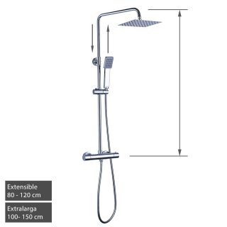 Kibath Columna De Ducha termostático cuadrada acabado cromo brillo fabricado en latón