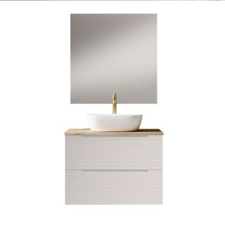 Kibath Mueble de baño con Lavabo, Espejo y Aplique LED BOREAL 60x45 cm acabado Blanco mate 2 cajones suspendido