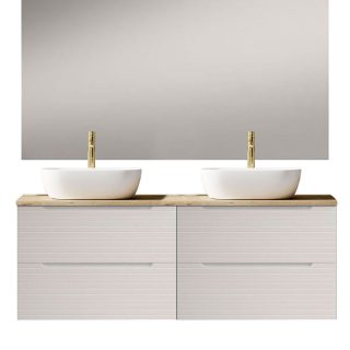 Kibath Mueble de baño con Lavabo, Espejo y Aplique LED BOREAL 120x45 cm acabado Blanco mate 2 cajones suspendido