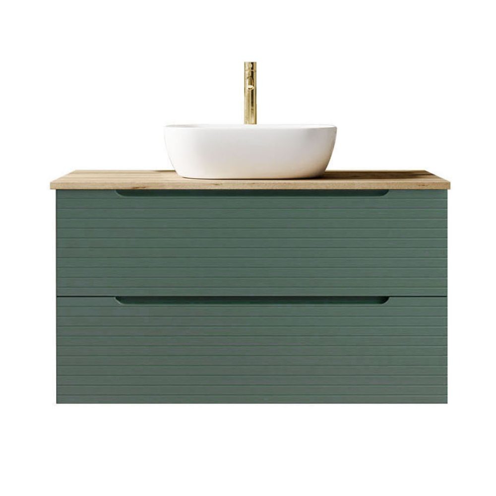 Kibath Mueble de baño con Lavabo BOREAL 100x45 cm acabado Verde Lago mate 2 cajones suspendido