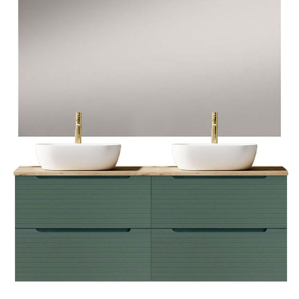 Kibath Mueble de baño con Lavabo, Espejo y Aplique LED BOREAL 120x45 cm acabado Verde Lago mate 2 cajones suspendido
