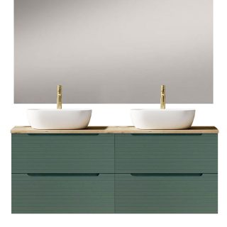 Kibath Mueble de baño con Lavabo, Espejo y Aplique LED BOREAL 120x45 cm acabado Verde Lago mate 2 cajones suspendido