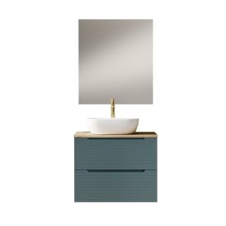 Kibath Mueble de baño con Lavabo, Espejo y Aplique LED BOREAL 60x45 cm acabado Azul Oceano mate 2 cajones suspendido