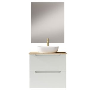 Kibath Mueble de baño con Lavabo, Espejo y Aplique LED VICTORIA 60x45 cm acabado Blanco mate 2 cajones suspendido