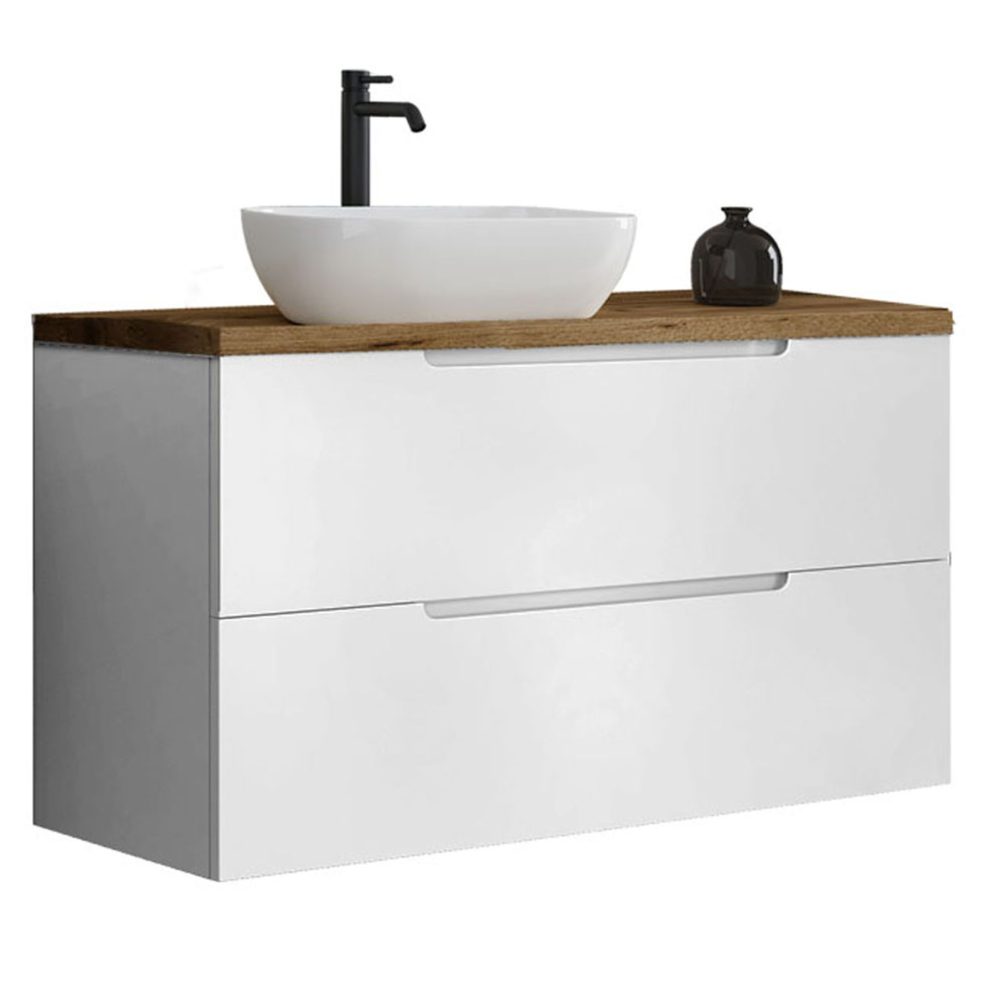 Kibath Mueble de baño con Lavabo VICTORIA 100x45 cm acabado Blanco mate 2 cajones suspendido